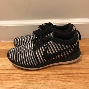 Black and White Striped Knit Nike Sneakers